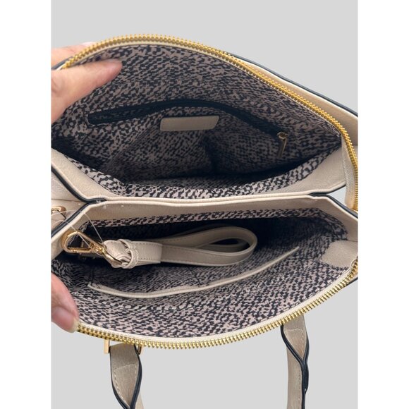 Rosani Cream Faux Leather Structured Satchel Tote Handbag Purse 10" x 13"  x 5 " - Picture 11 of 12